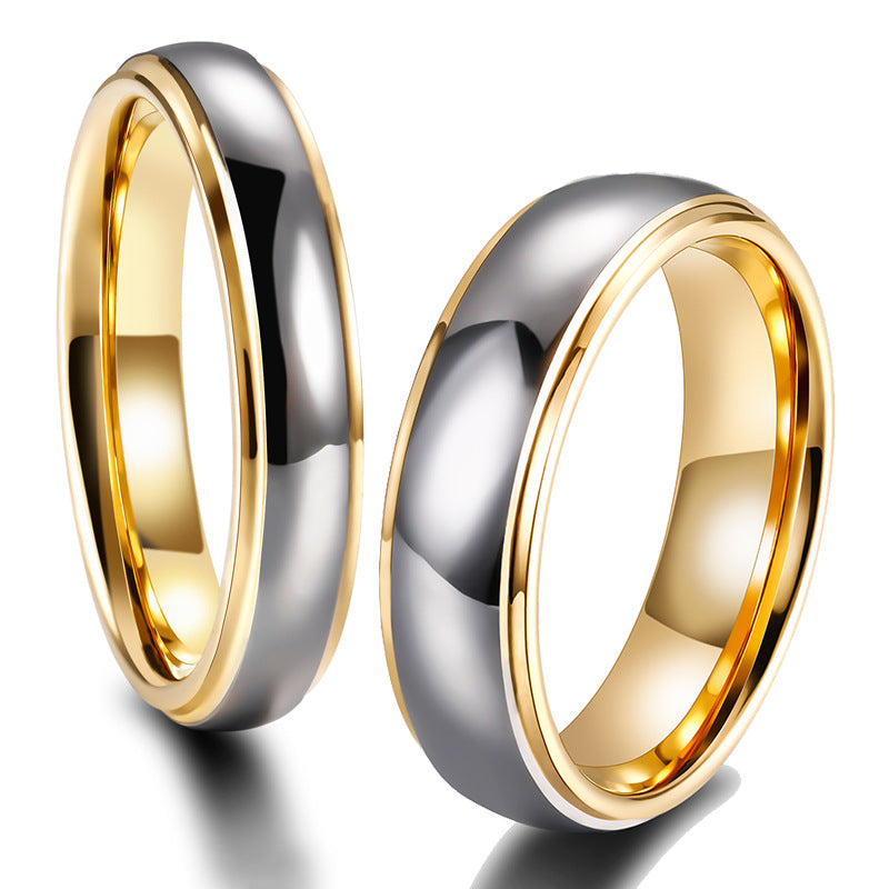 Partnerringe aus Wolfram mit goldfarbenem Stufendesign – modern & zeitlos