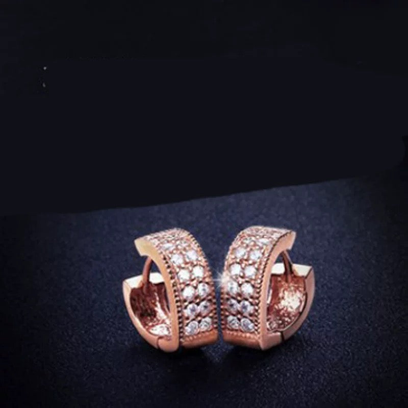 Fashionable V-heart ear clips with double row of zirconia - copper rhodium-plated/gold-plated