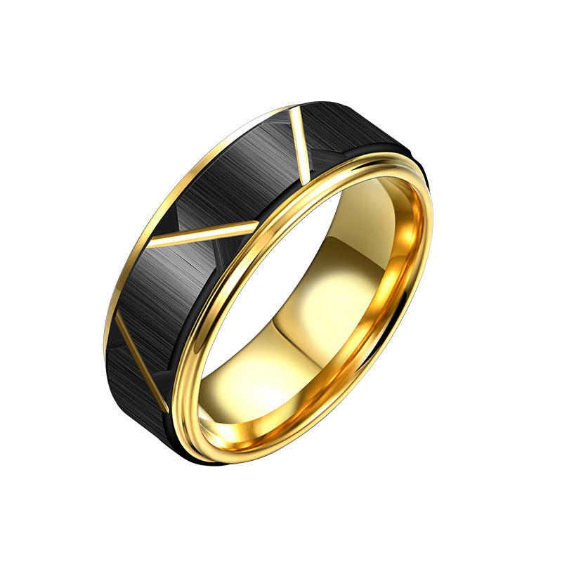 Herrenring aus Wolframcarbid mit 8er-Nut, matt Schwarz & Gold – 8 mm, gravurfähig