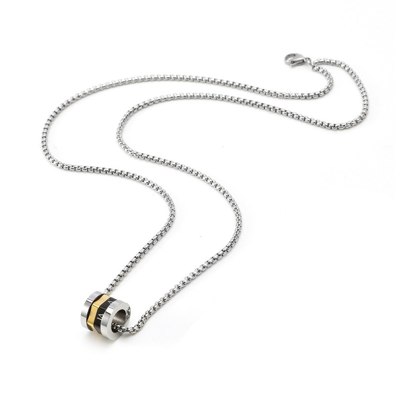 Drehbarer Zahlen Anhänger - Titanstahl Minimal Kette - Römische Ziffern Design