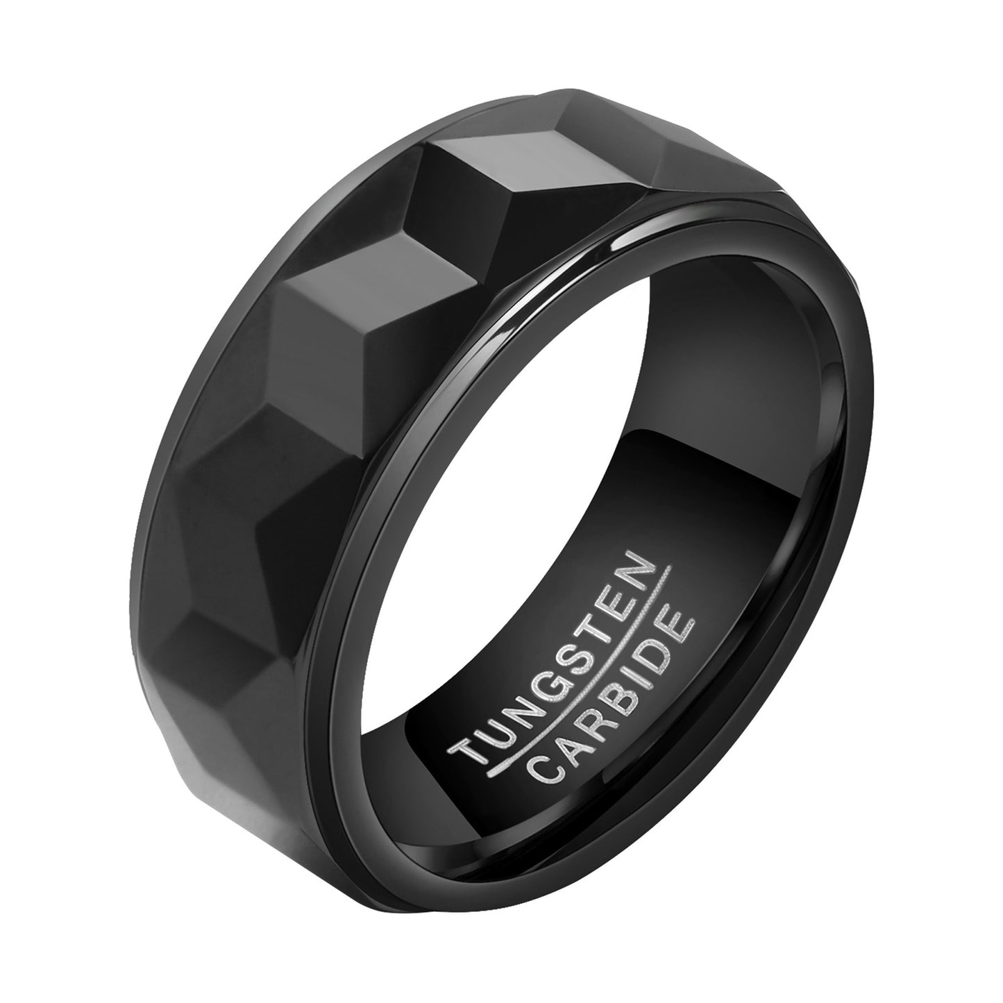 Wolframcarbid-Ring mit Facettenschliff und Goldakzent – Gravurfähiger Herrenring, ideales Geschenk