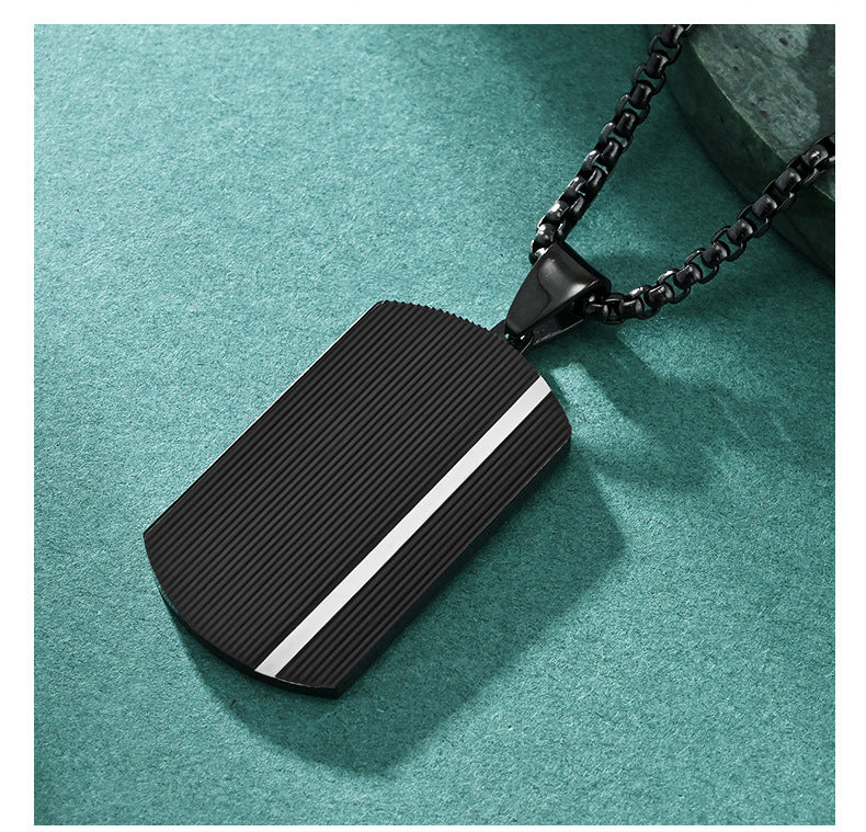 Wave-shaped dog tag men's necklace | 316L stainless steel with black and rose gold finish