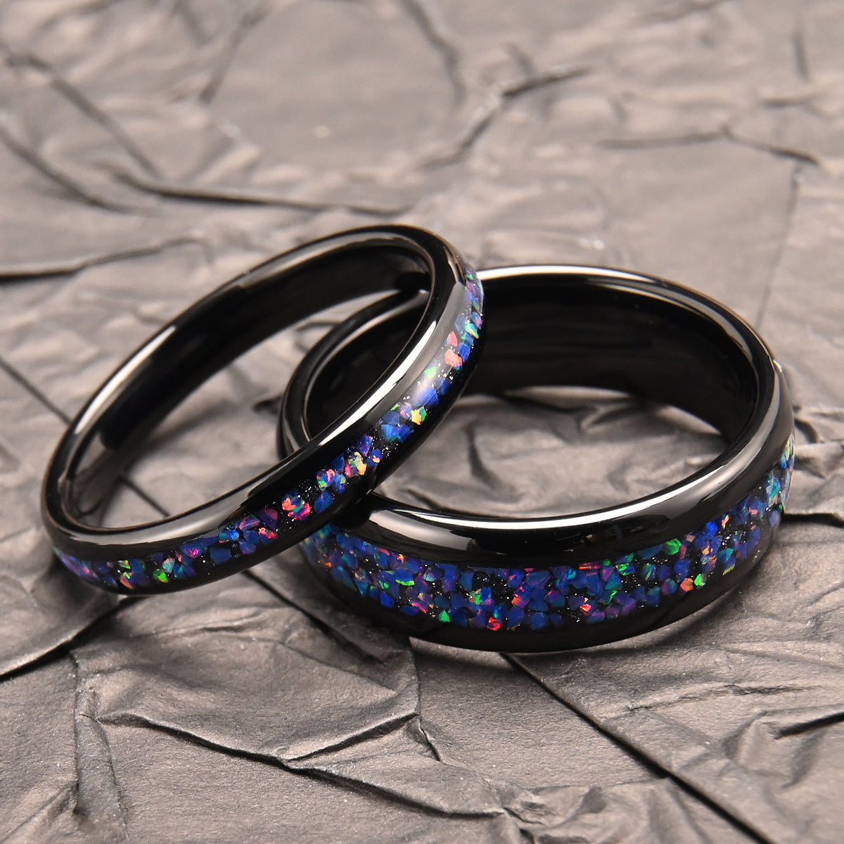 PIOWNN® Wolframstahl Verlobungsring mit Blauem / Rot Opal