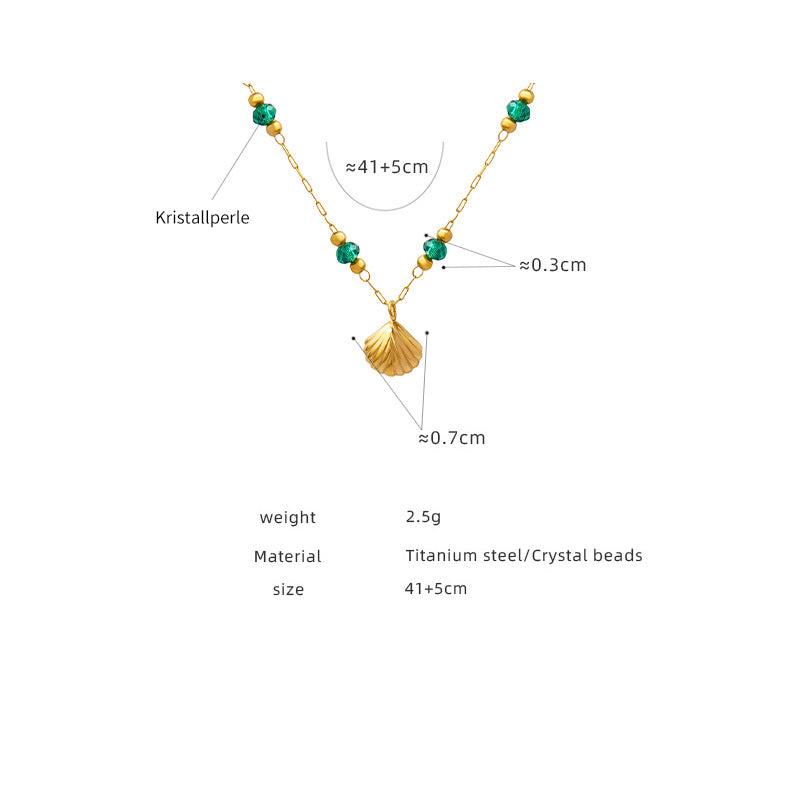 Delicate crystal pearl pendant with shell design – 18K gold-plated stainless steel