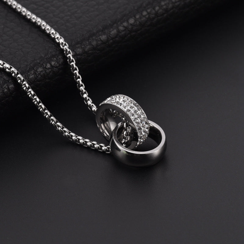 Titanium double ring necklace - chic men's jewelry - urban unisex style