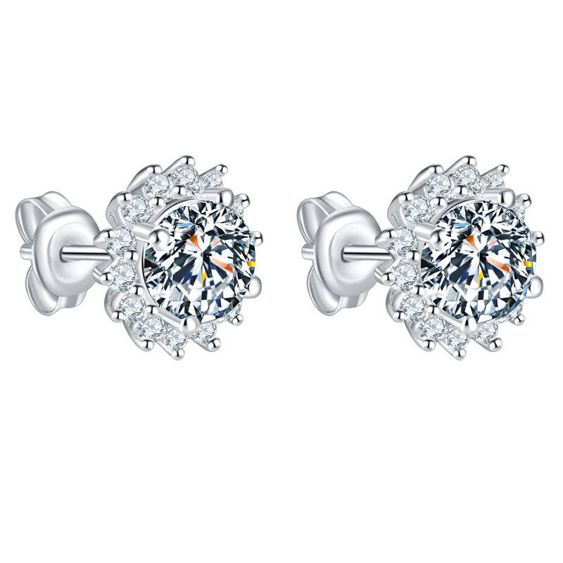 Sunflower earrings - copper rhodium-plated (white gold) with 925 silver studs