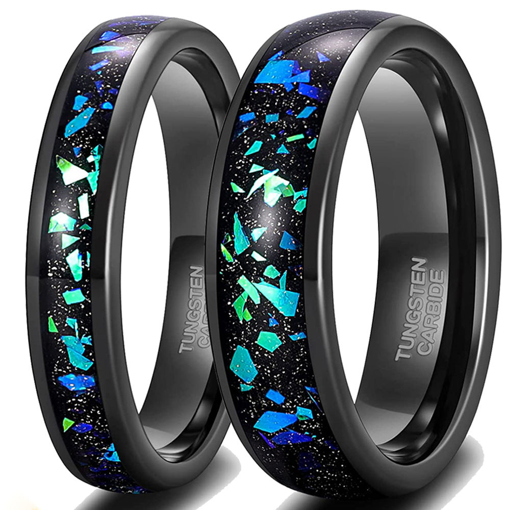 Wolfram-Partnerringe mit blauer Opal-Einlage