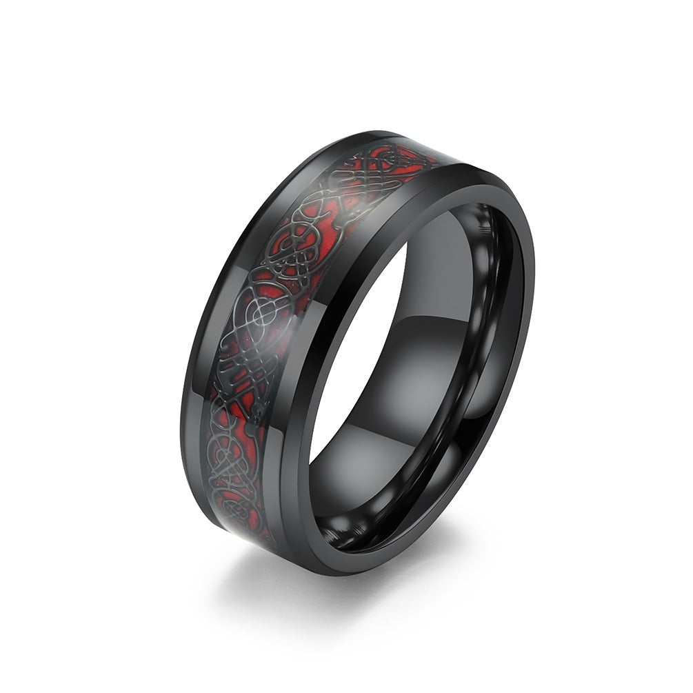 PIOWNN® Wolfram-Carbon Ring – Drachenmuster für Männer, kratzfest & stylisch