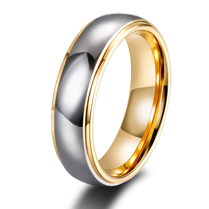 Partnerringe aus Wolfram mit goldfarbenem Stufendesign – modern & zeitlos
