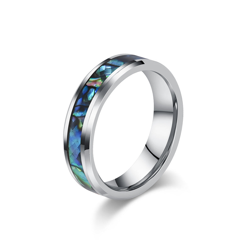 Wolframkarbid Paarringe mit Abalone-Einlage - Edle Partnerringe in Titanoptik - Kratzfeste Hochzeitsringe für Paare - Moderner Unisex-Schmuck