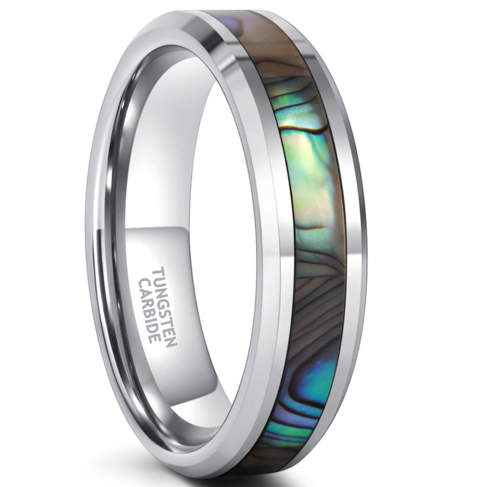 Robuster Wolframring mit einzigartigem Camouflage-Perlmutt