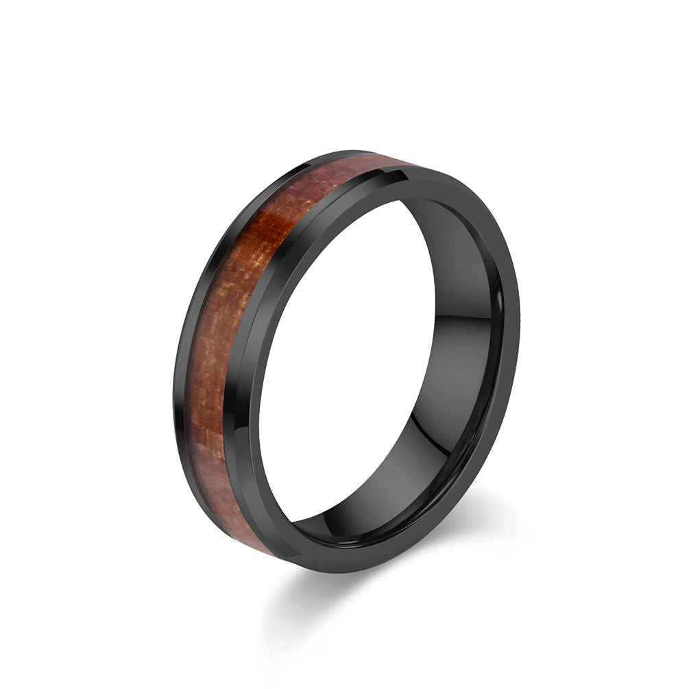 Simple tungsten carbide ring with wood look - 4-6-8mm unisex partner rings - Minimalist wedding rings made of titanium & wood - Scratch-resistant couple rings