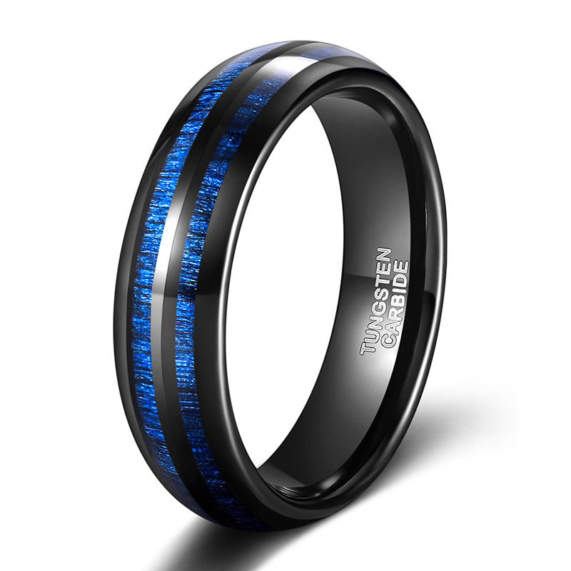Wolframcarbid-Ring mit gewölbtem Design und doppelter Einlage aus blauem Ahornholz