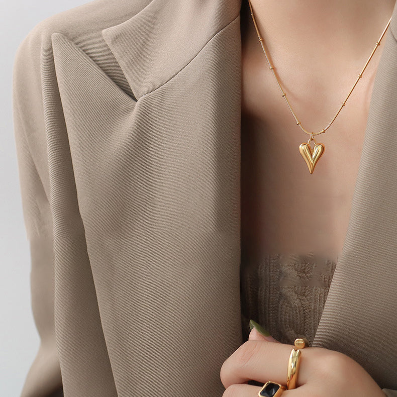 Minimalist Heart Pendant Necklace - 18K Real Gold Plating / Stainless Steel / Rose Gold (3 Colors)