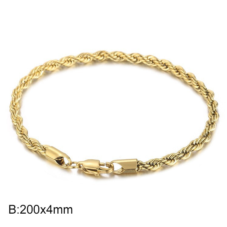 Men's bracelet made of 18k gold-plated stainless steel - braided twisted rope design