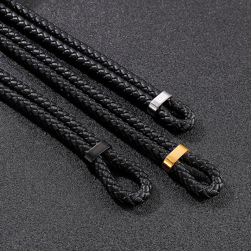Stainless steel bracelet for men – stylish leather braid with geometric clasp