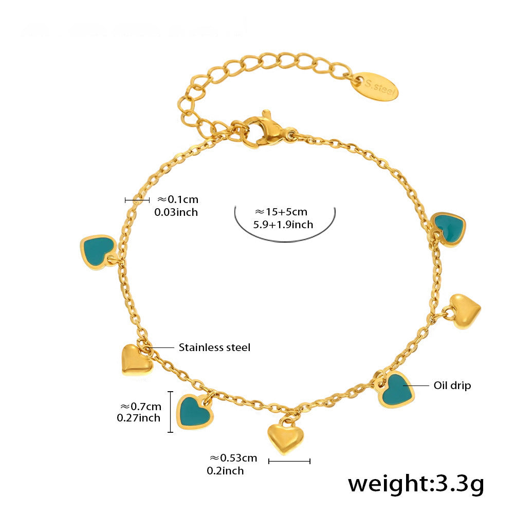 Multicolored Green Heart Collection – 18K gold-plated stainless steel jewelry as a bracelet or necklace (available in gold or silver finish)