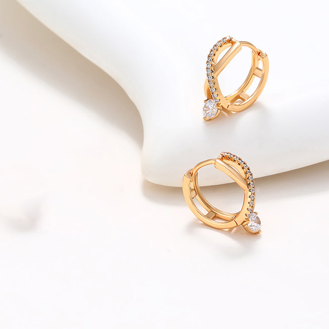 Cross-shaped zirconia earrings - copper alloy gold-plated (1.8 cm)