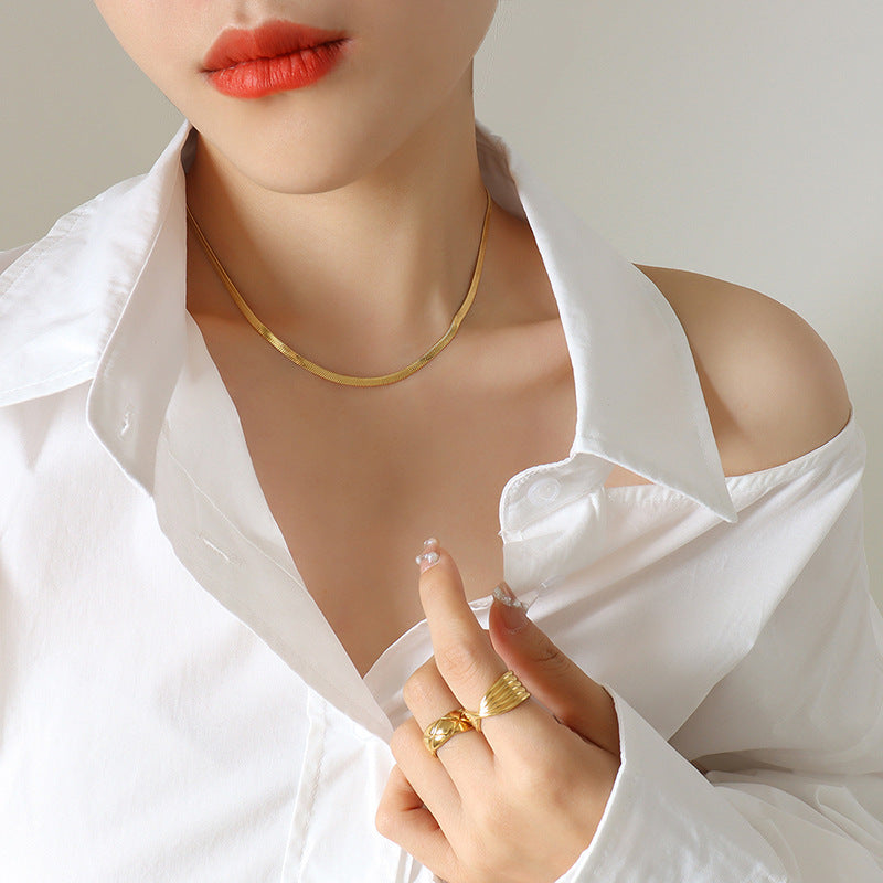 Minimalist chain link necklace (clavicle & classic) + bracelet - gold-plated & stainless steel look