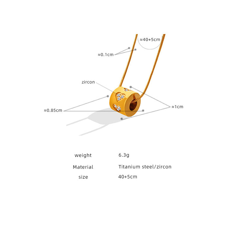 Zirconia-studded hollow cylinder pendant - stainless steel chain with 18K gold or high-gloss silver | Versatile & colorfast