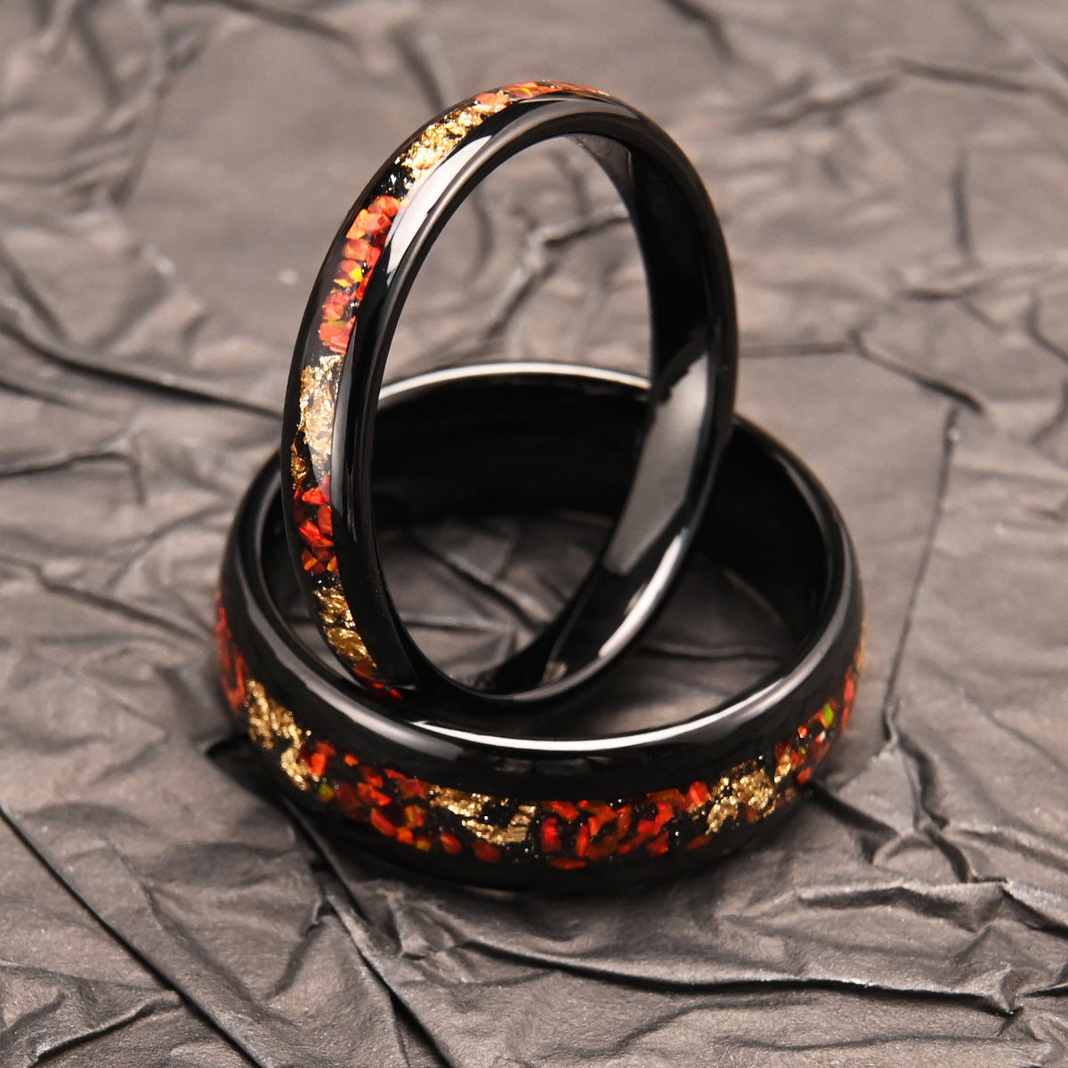 PIOWNN® Wolframstahl Verlobungsring mit Blauem / Rot Opal