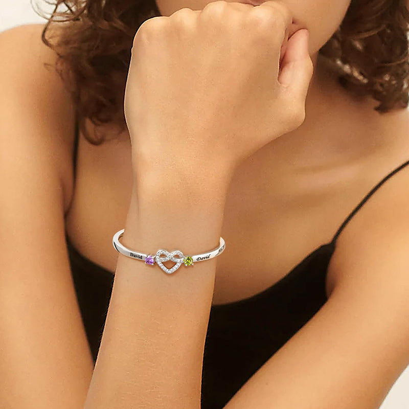 Personalisierbares Damenarmband mit Herz-Design und offenem Verschluss, 12. Dezember Geburtsstein (Zirkonia), S925 Silber