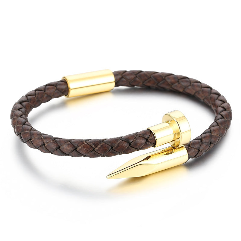 Leather bracelet with stainless steel rivets and magnetic clasp