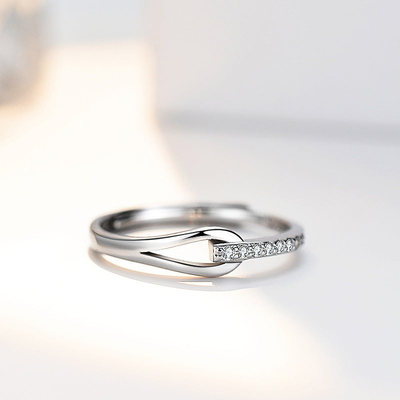 S925 Sterling Silver 'Rupert's Tear' Couple Rings - Rhodium-plated white gold look with sparkling zirconia stones