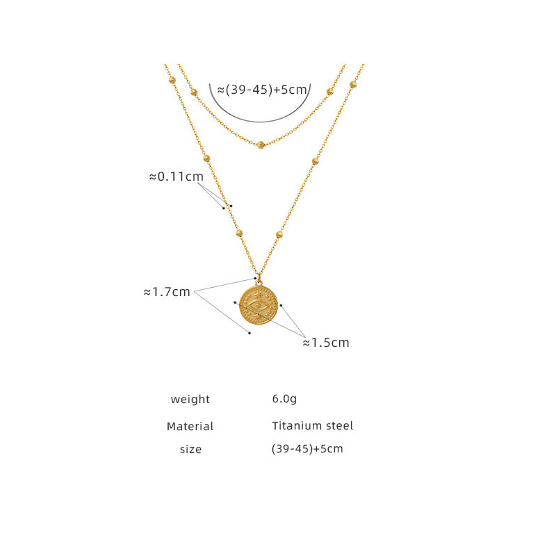 French Vintage Eye Pendant – Double Layered Necklace in Gold or Silver