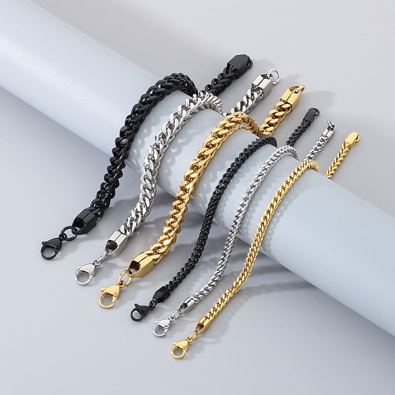 Minimalist Cuban chain bracelets for couples – with textured swirl pattern and high-gloss finish