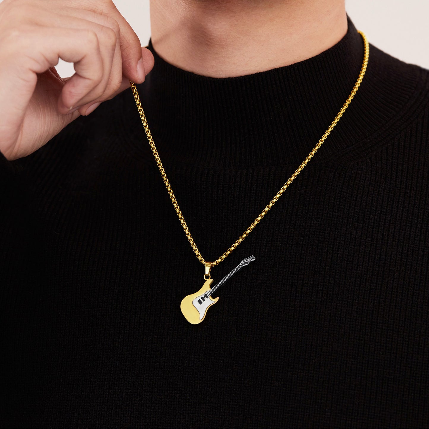 Hip-Hop Guitar Pendant Street Style – Classic Titanium Necklace for Men