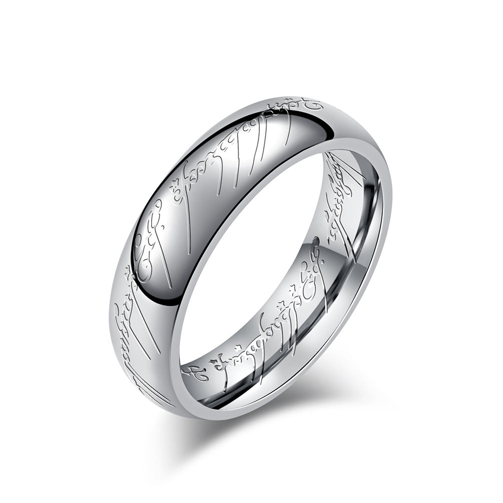 Lord of the Rings Ring - Titanium Steel Middle-earth Replica with Elven Inscriptions - Movie-Accurate Dark Edition