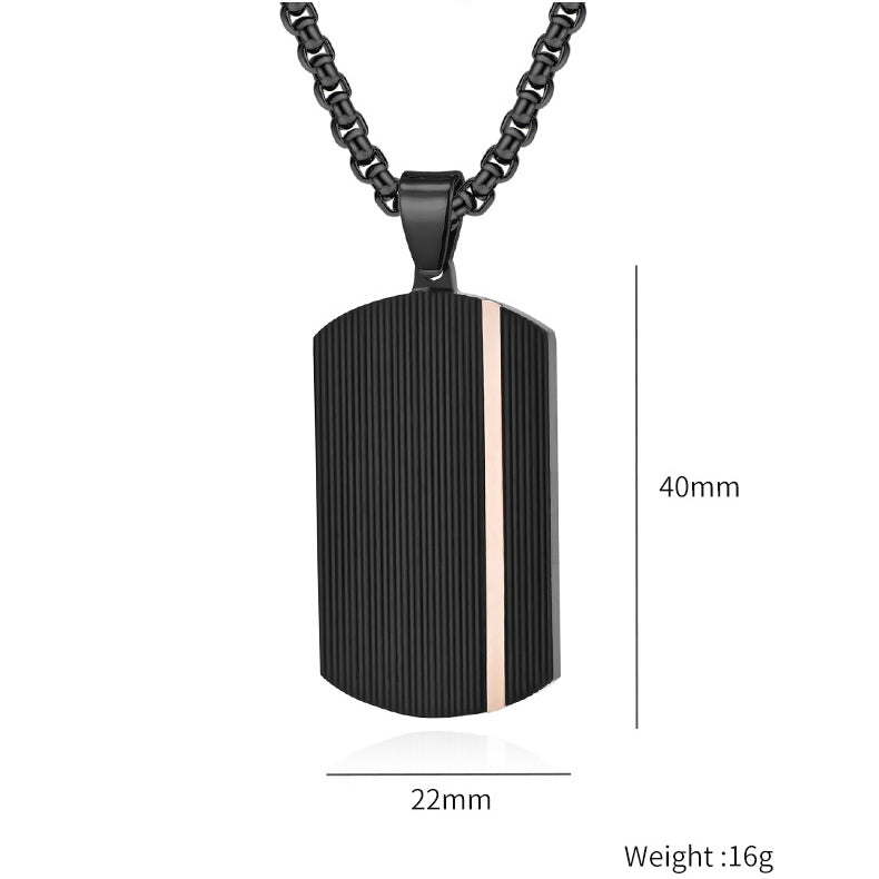 Wave-shaped dog tag men's necklace | 316L stainless steel with black and rose gold finish
