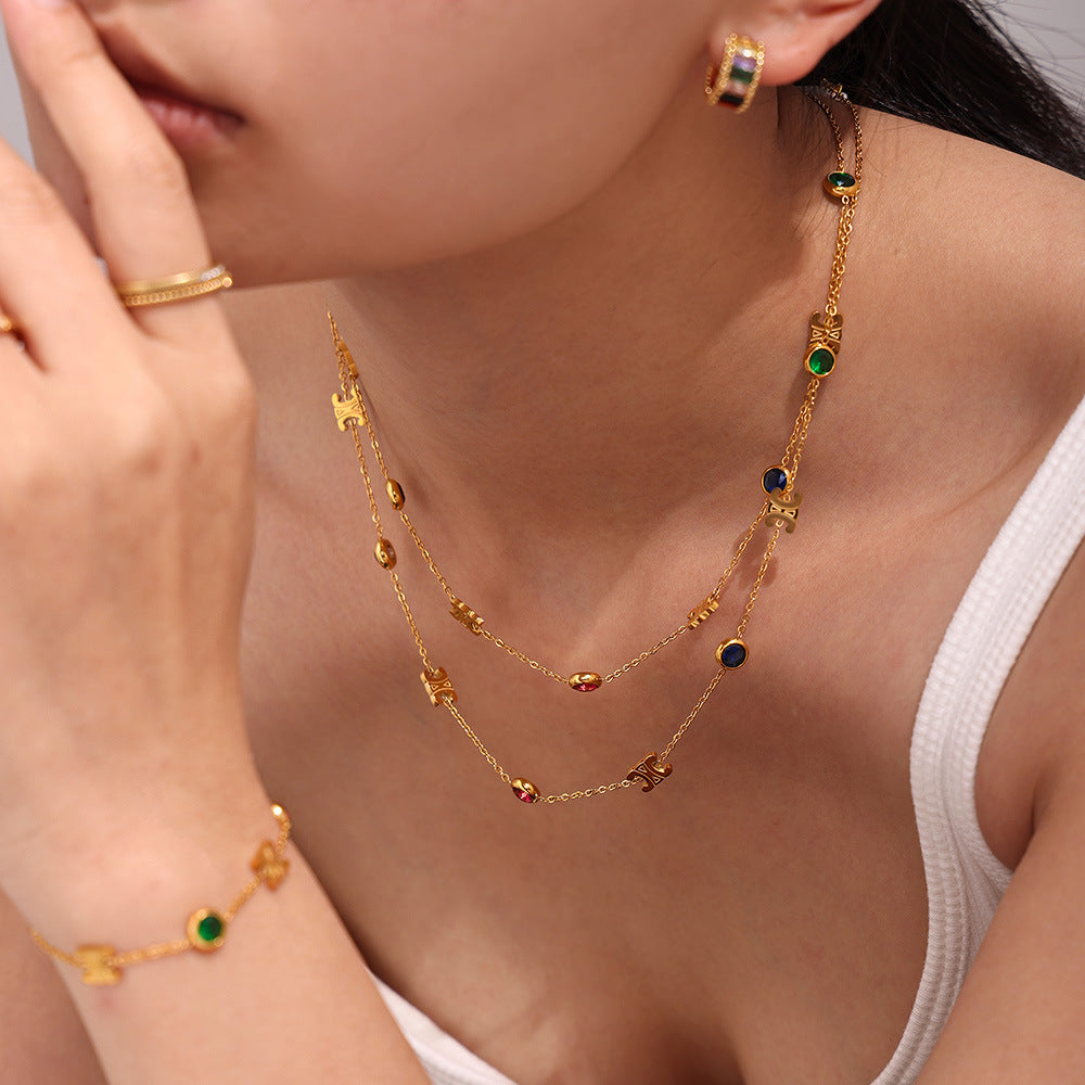 Elegant zircon jewelry set (necklace + bracelet) made of steel - PVD gold-plated in 2 colors | Gold & silver | High-quality women's jewelry gift