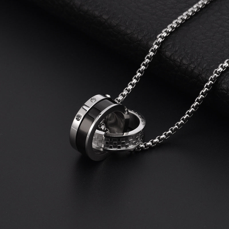 Titanium double ring necklace - chic men's jewelry - urban unisex style