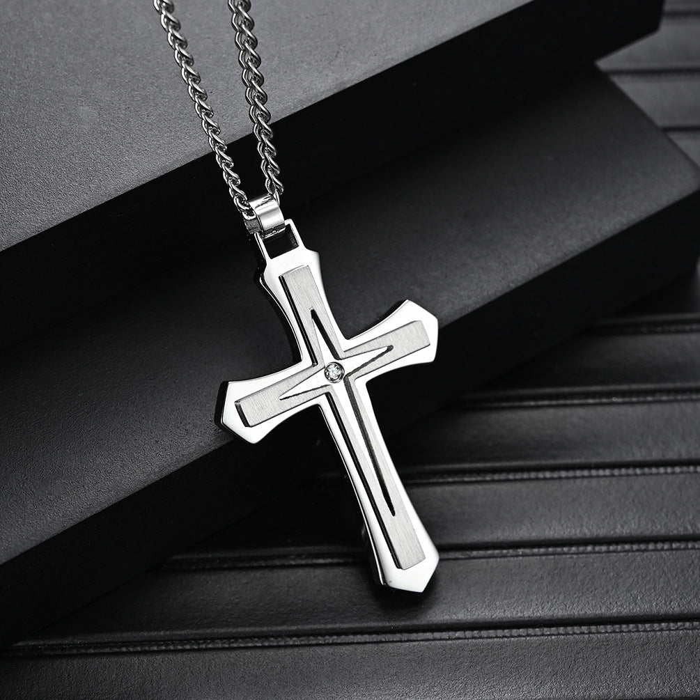 Two-tone cross necklace for men | 316L stainless steel with gold finish & high-gloss silver finish