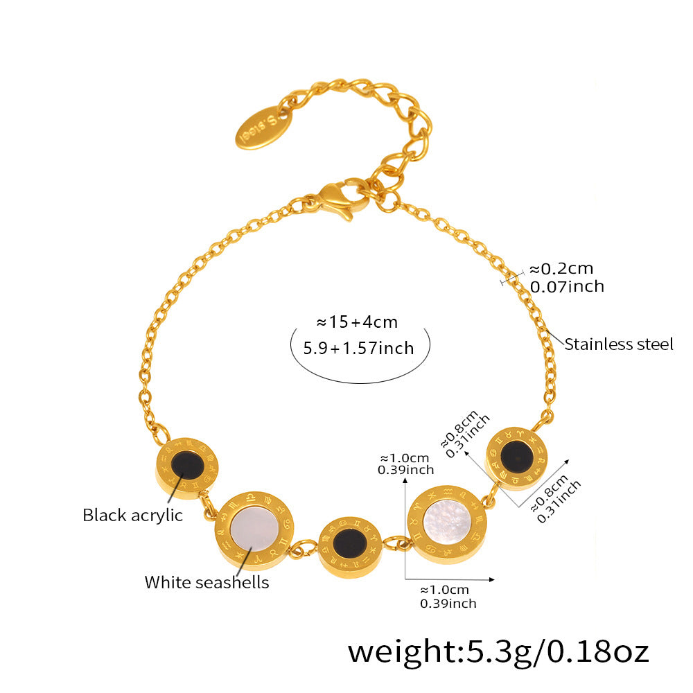 Elegant shell bracelet & necklace set with Roman numerals – 3 color variations
