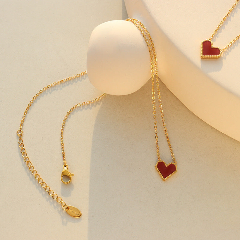 French red heart pendant necklace | Stainless steel gold-plated / rose gold-plated / steel-colored (3 colors) | Elegant love necklace for women | Gift for her