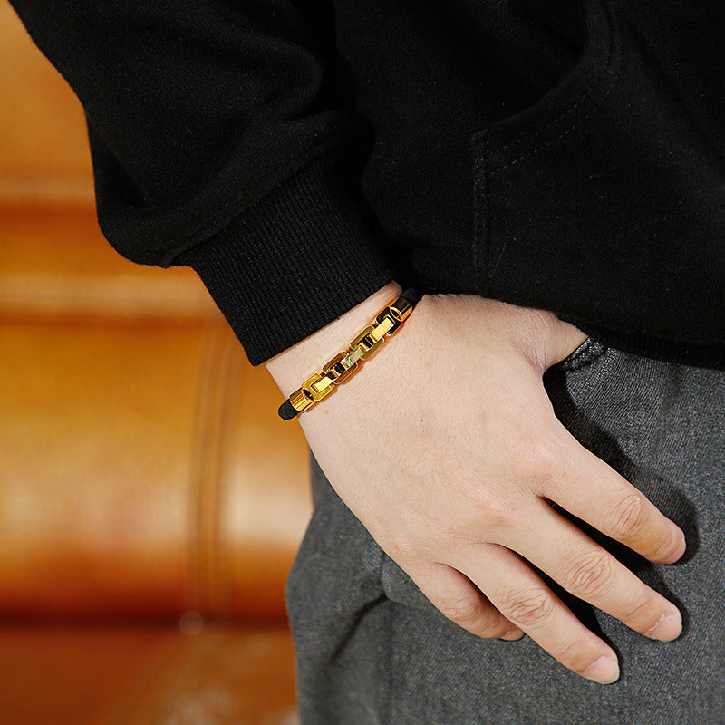Men's bracelet made of 316 stainless steel & leather – Robust & hypoallergenic