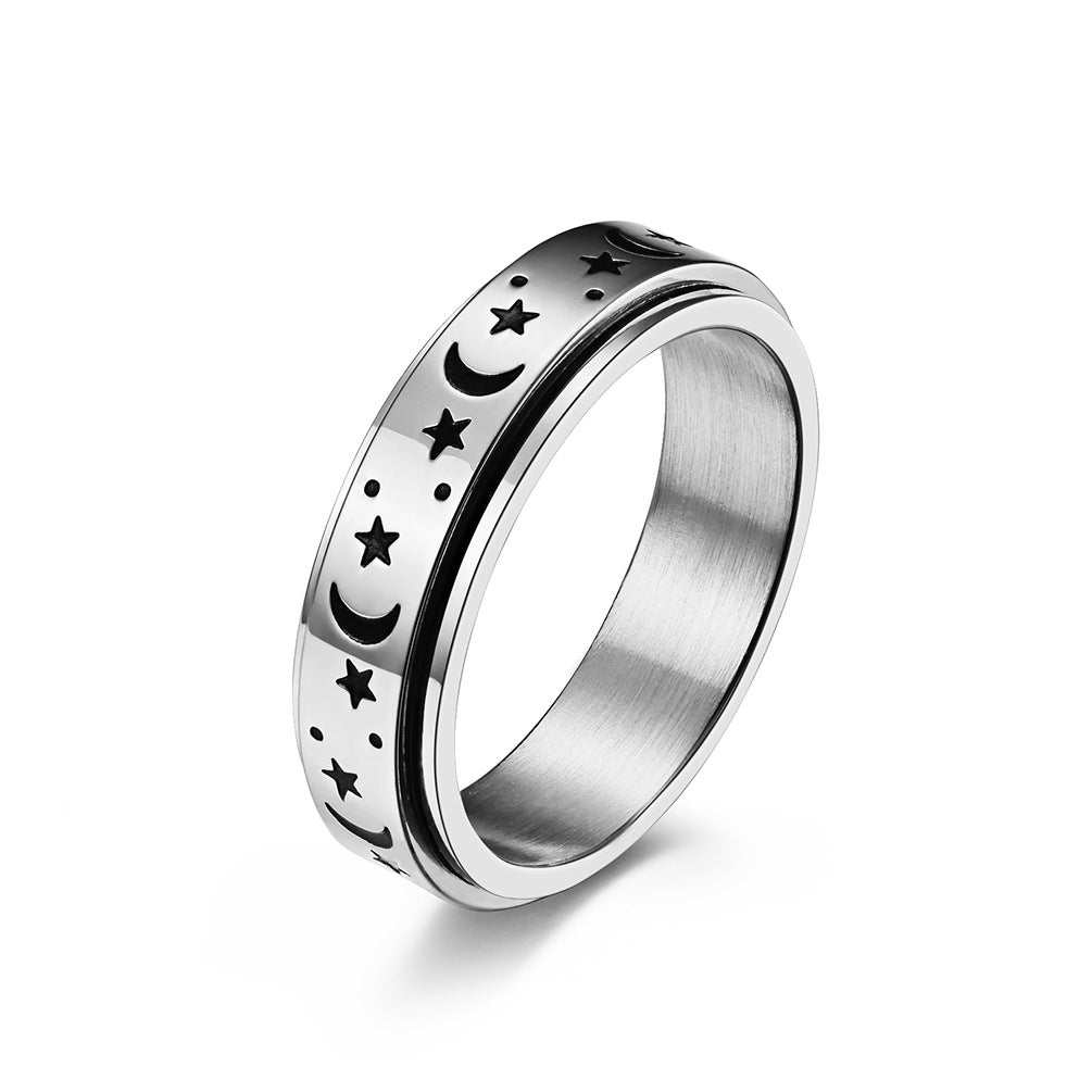 Star-Moon Titanium Ring with Glow-in-the-Dark Effect | Rotatable Anti-Stress Ring - 316L Stainless Steel for Women & Men