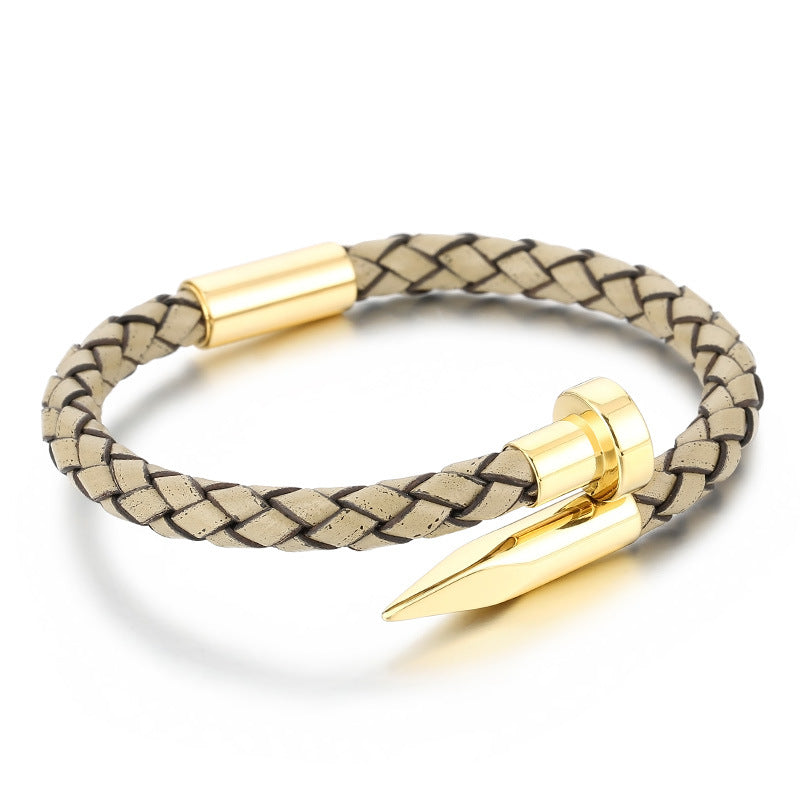 Leather bracelet with stainless steel rivets and magnetic clasp