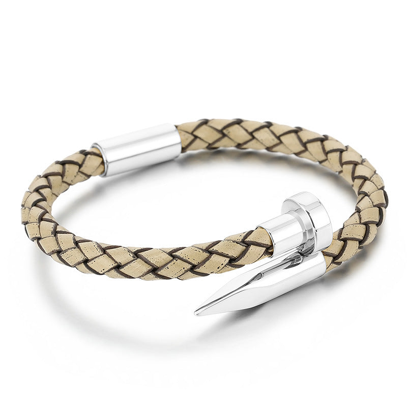 Leather bracelet with stainless steel rivets and magnetic clasp