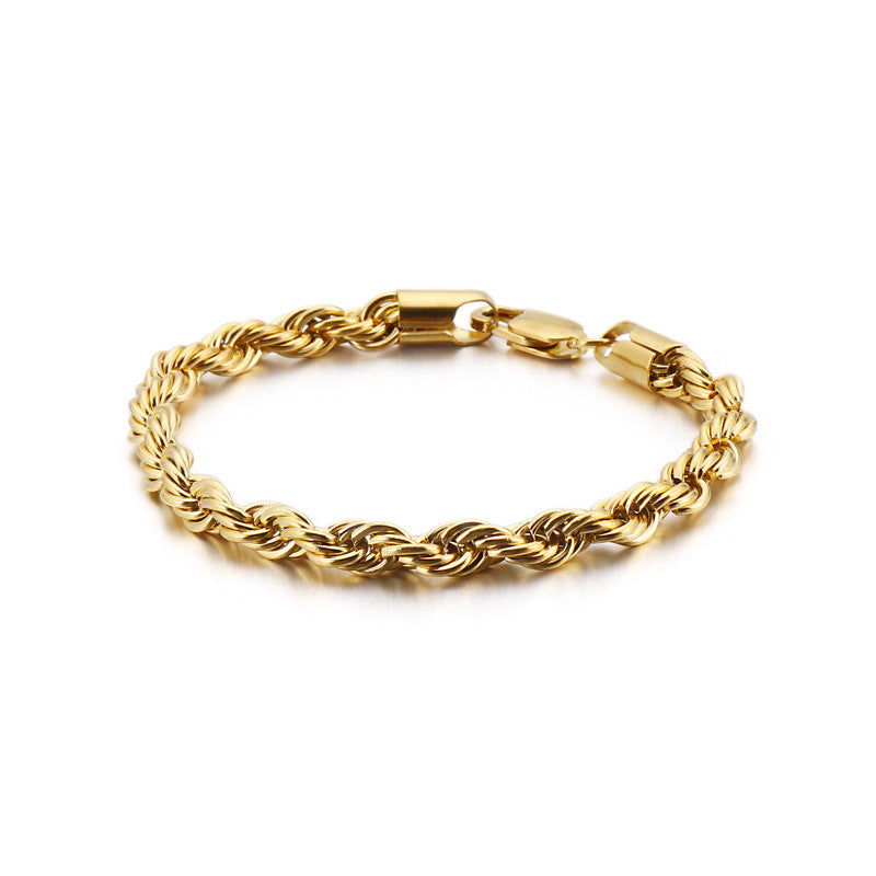 Men's bracelet made of 18k gold-plated stainless steel - braided twisted rope design