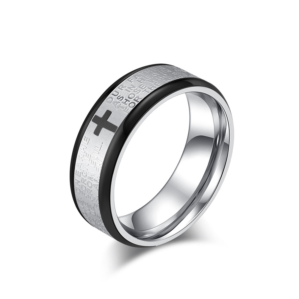 Bible Verse Ring for Men - Stainless Steel Cross Design - Christian Symbol Jewelry