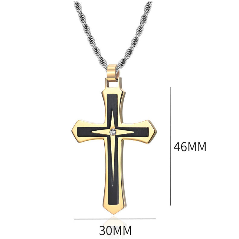 Two-tone cross necklace for men | 316L stainless steel with gold finish & high-gloss silver finish
