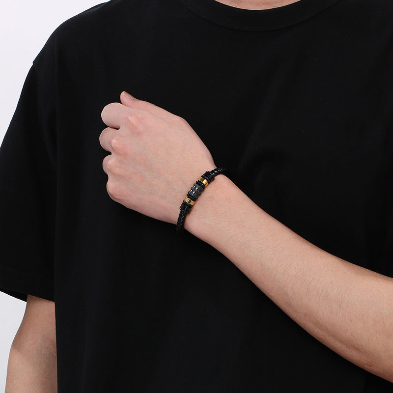 Men's braided leather bracelet with stainless steel magnetic clasp