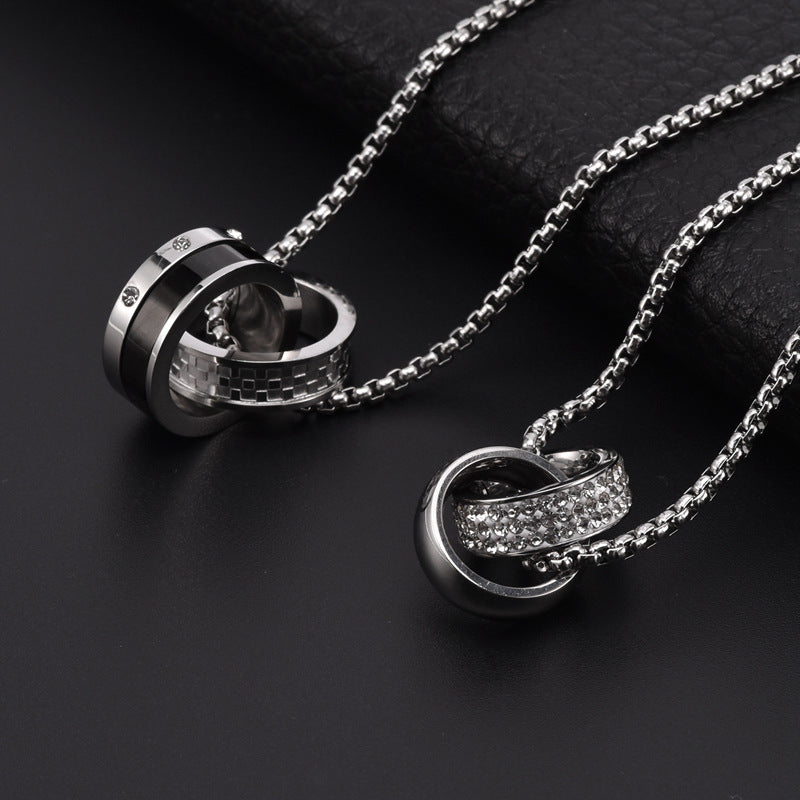 Titanium double ring necklace - chic men's jewelry - urban unisex style