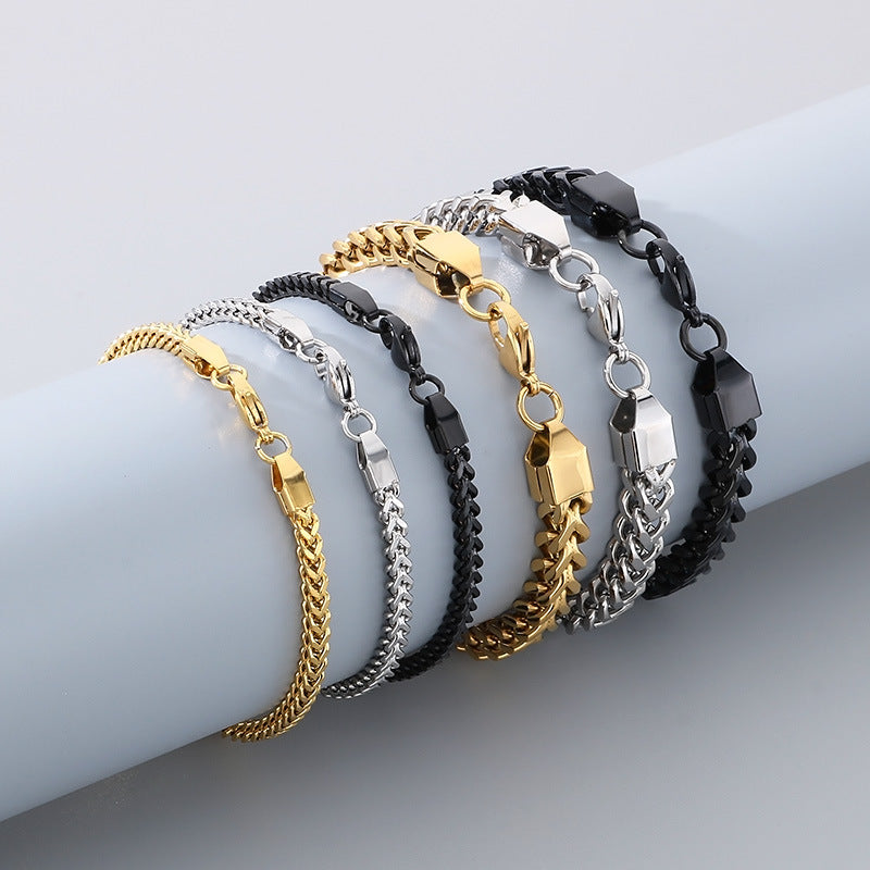 Minimalist Cuban chain bracelets for couples – with textured swirl pattern and high-gloss finish