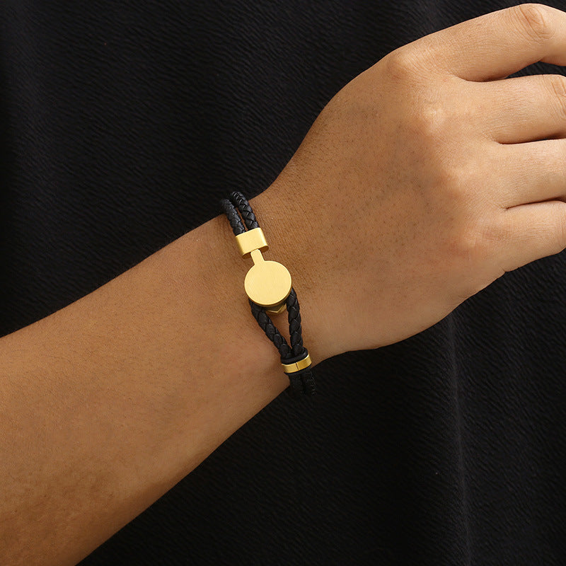 Retro leather bracelet with punk straps – double braided & individual