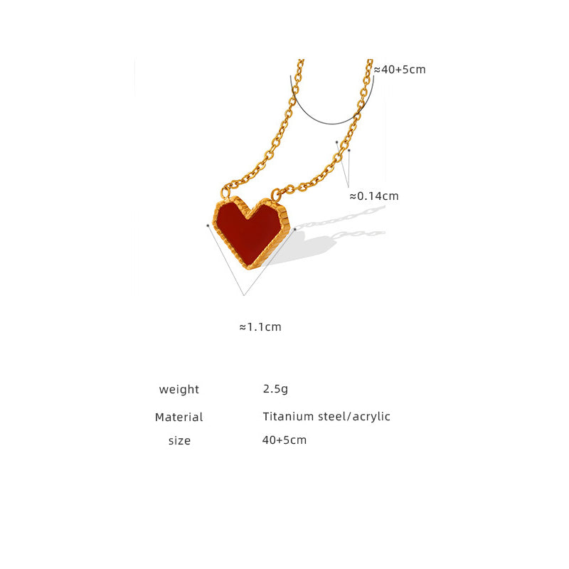 French red heart pendant necklace | Stainless steel gold-plated / rose gold-plated / steel-colored (3 colors) | Elegant love necklace for women | Gift for her
